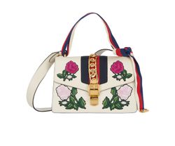 Small Embroidered Sylvie, Leather, White, 421882, DB, 3*